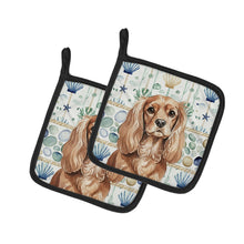 Load image into Gallery viewer, Ruby Cavalier Spaniel Coastal Sea Glass Pair of Pot Holders
