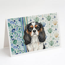 Load image into Gallery viewer, Tricolor Cavalier Spaniel Coastal Sea Glass Greeting Cards Pack of 8
