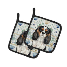 Load image into Gallery viewer, Tricolor Cavalier Spaniel Coastal Sea Glass Pair of Pot Holders