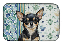 Load image into Gallery viewer, Black and Tan Chihuahua Coastal Sea Glass Dish Drying Mat