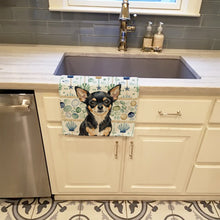 Load image into Gallery viewer, Black and Tan Chihuahua Coastal Sea Glass Kitchen Towel