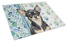 Load image into Gallery viewer, Black and Tan Chihuahua Coastal Sea Glass Glass Cutting Board