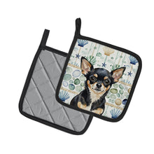 Load image into Gallery viewer, Black and Tan Chihuahua Coastal Sea Glass Pair of Pot Holders