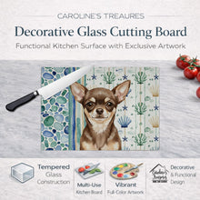 Load image into Gallery viewer, Chocolate Chihuahua Coastal Sea Glass Glass Cutting Board