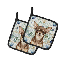 Load image into Gallery viewer, Chocolate Chihuahua Coastal Sea Glass Pair of Pot Holders