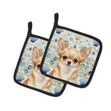 Load image into Gallery viewer, Fawn Chihuahua Coastal Sea Glass Pair of Pot Holders