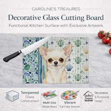 Load image into Gallery viewer, Cream Chihuahua Coastal Sea Glass Glass Cutting Board