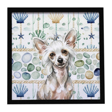 Load image into Gallery viewer, Hairless Mottled Pattern Chinese Crested Coastal Sea Glass Framed Metal Print