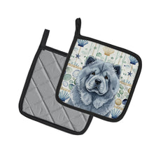 Load image into Gallery viewer, Blue Chow Chow Coastal Sea Glass Pair of Pot Holders