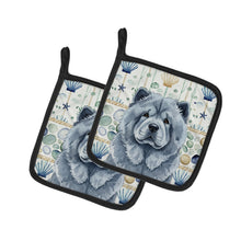 Load image into Gallery viewer, Blue Chow Chow Coastal Sea Glass Pair of Pot Holders