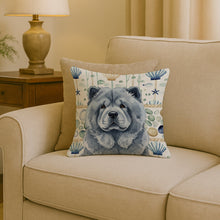 Load image into Gallery viewer, Blue Chow Chow Coastal Sea Glass Throw Pillow
