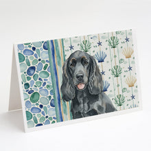Load image into Gallery viewer, Black Cocker Spaniel Coastal Sea Glass Greeting Cards Pack of 8