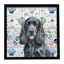 Load image into Gallery viewer, Black Cocker Spaniel Coastal Sea Glass Framed Metal Print