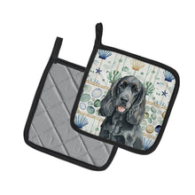 Load image into Gallery viewer, Black Cocker Spaniel Coastal Sea Glass Pair of Pot Holders