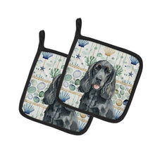 Load image into Gallery viewer, Black Cocker Spaniel Coastal Sea Glass Pair of Pot Holders