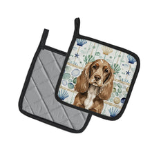 Load image into Gallery viewer, Chocolate Cocker Spaniel Coastal Sea Glass Pair of Pot Holders