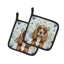 Load image into Gallery viewer, Chocolate Cocker Spaniel Coastal Sea Glass Pair of Pot Holders