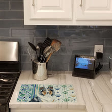 Load image into Gallery viewer, Blue Merle Collie Coastal Sea Glass Glass Cutting Board