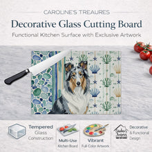 Load image into Gallery viewer, Blue Merle Collie Coastal Sea Glass Glass Cutting Board