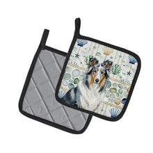 Load image into Gallery viewer, Blue Merle Collie Coastal Sea Glass Pair of Pot Holders