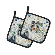 Load image into Gallery viewer, Blue Merle Collie Coastal Sea Glass Pair of Pot Holders