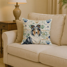 Load image into Gallery viewer, Blue Merle Collie Coastal Sea Glass Throw Pillow