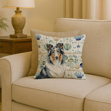 Load image into Gallery viewer, Blue Merle Collie Coastal Sea Glass Throw Pillow