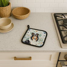 Load image into Gallery viewer, Tricolor Collie Coastal Sea Glass Pair of Pot Holders