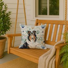 Load image into Gallery viewer, Tricolor Collie Coastal Sea Glass Throw Pillow