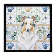 Load image into Gallery viewer, White Collie Coastal Sea Glass Framed Metal Print