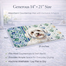 Load image into Gallery viewer, Coton de Tulear Coastal Sea Glass Dish Drying Mat