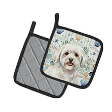 Load image into Gallery viewer, Coton de Tulear Coastal Sea Glass Pair of Pot Holders