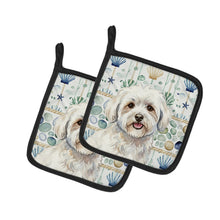 Load image into Gallery viewer, Coton de Tulear Coastal Sea Glass Pair of Pot Holders