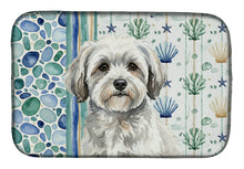 Load image into Gallery viewer, White with Gray Coton de Tulear Coastal Sea Glass Dish Drying Mat