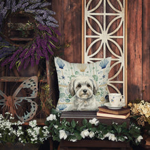 Load image into Gallery viewer, White with Gray Coton de Tulear Coastal Sea Glass Throw Pillow