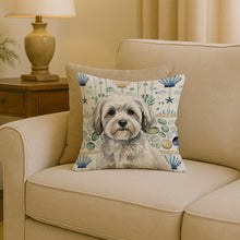 Load image into Gallery viewer, White with Gray Coton de Tulear Coastal Sea Glass Throw Pillow