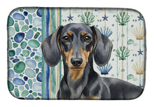 Load image into Gallery viewer, Black and Tan Dachshund Coastal Sea Glass Dish Drying Mat