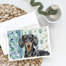 Load image into Gallery viewer, Black and Tan Dachshund Coastal Sea Glass Greeting Cards Pack of 8
