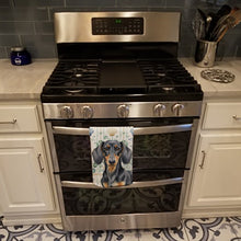 Load image into Gallery viewer, Black and Tan Dachshund Coastal Sea Glass Kitchen Towel