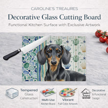 Load image into Gallery viewer, Black and Tan Dachshund Coastal Sea Glass Glass Cutting Board