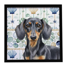 Load image into Gallery viewer, Black and Tan Dachshund Coastal Sea Glass Framed Metal Print