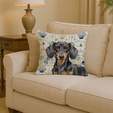 Load image into Gallery viewer, Black and Tan Dachshund Coastal Sea Glass Throw Pillow