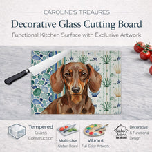 Load image into Gallery viewer, Chocolate and Tan Dachshund Coastal Sea Glass Glass Cutting Board