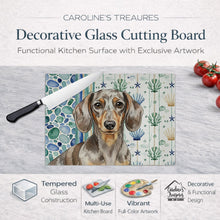 Load image into Gallery viewer, Dapple Dachshund Coastal Sea Glass Glass Cutting Board