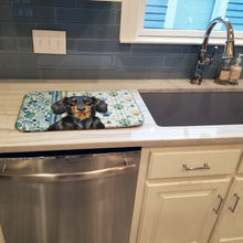 Load image into Gallery viewer, Longhaired Black and Tan Dachshund Coastal Sea Glass Dish Drying Mat