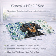 Load image into Gallery viewer, Longhaired Black and Tan Dachshund Coastal Sea Glass Dish Drying Mat
