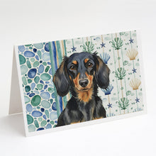 Load image into Gallery viewer, Longhaired Black and Tan Dachshund Coastal Sea Glass Greeting Cards Pack of 8