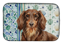 Load image into Gallery viewer, Longhaired Chocolate and Tan Dachshund Coastal Sea Glass Dish Drying Mat