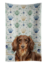 Load image into Gallery viewer, Longhaired Chocolate and Tan Dachshund Coastal Sea Glass Kitchen Towel
