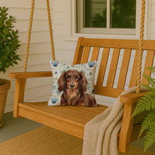 Load image into Gallery viewer, Longhaired Chocolate and Tan Dachshund Coastal Sea Glass Throw Pillow